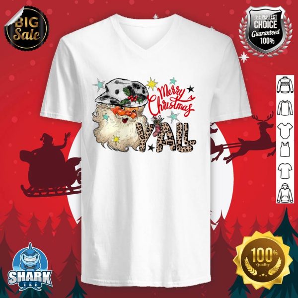 Santa Claus Merry Christmas Y'all Western Country Cowboy v-neck
