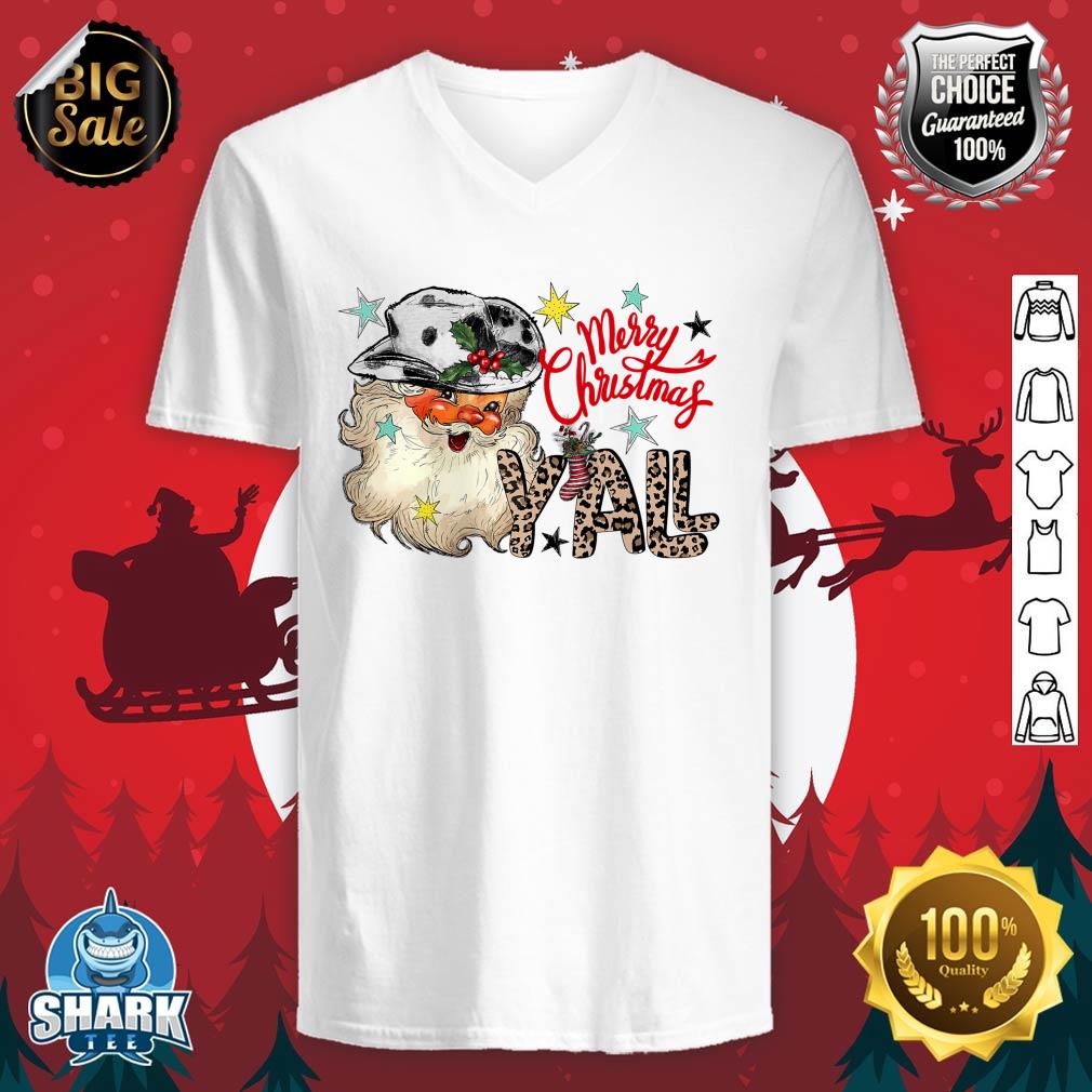 Santa Claus Merry Christmas Y'all Western Country Cowboy v-neck