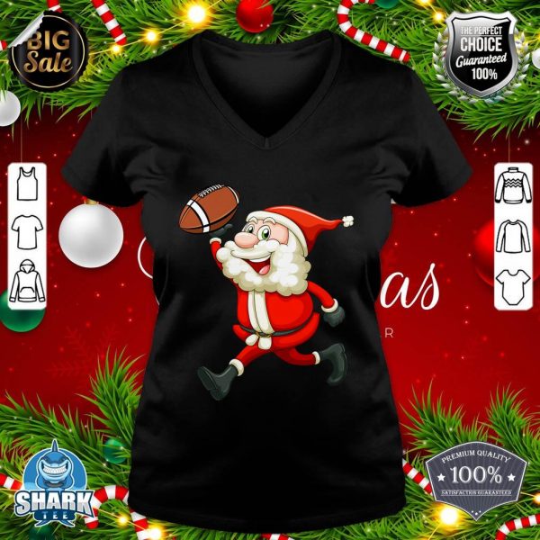 Santa Football Player Christmas Cute Sport X-Mas Pajama Pj v-neck
