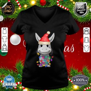 Donkey Christmas Tree Light Tangled Pajama Xmas Graphic v-neck