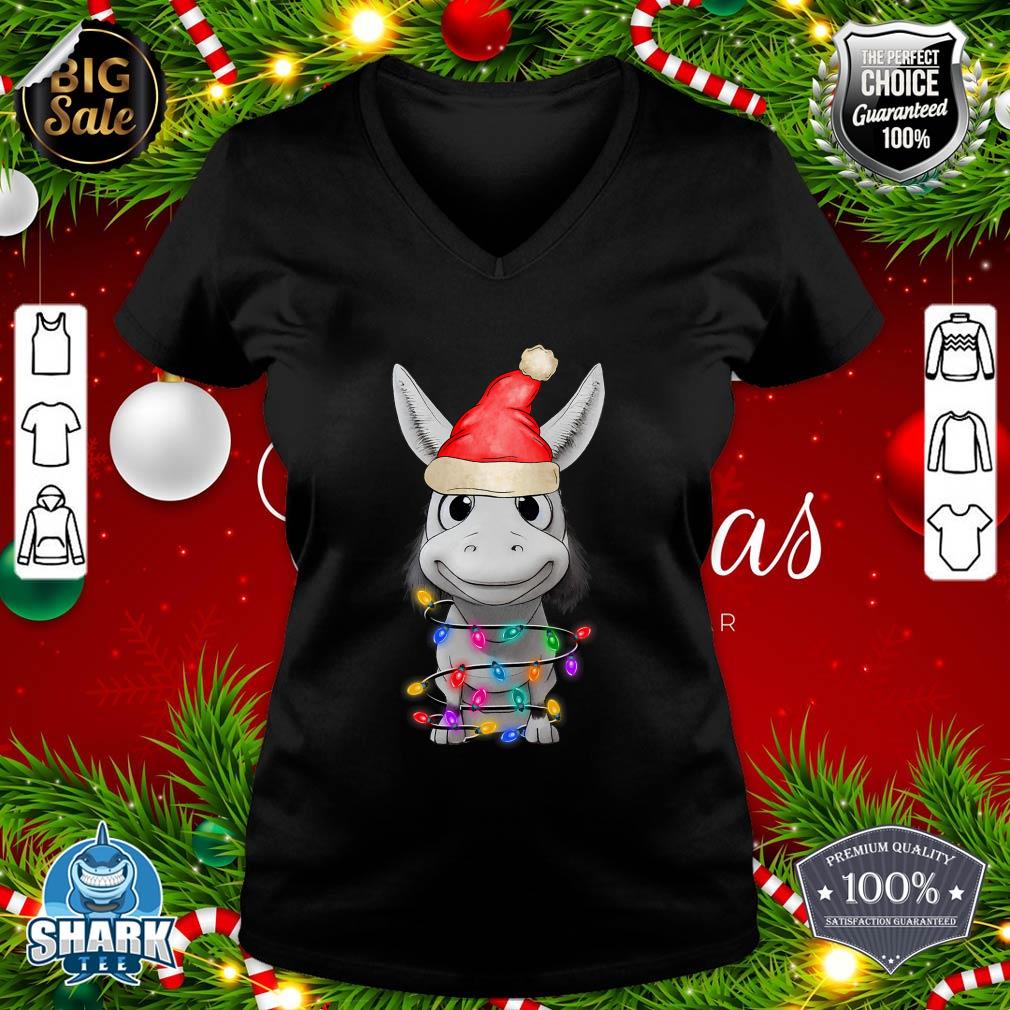 Donkey Christmas Tree Light Tangled Pajama Xmas Graphic v-neck