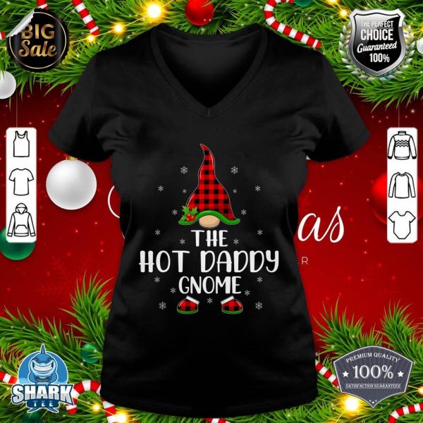 Matching Family Buffalo Plaid The Hot Daddy Gnome Christmas v-neck