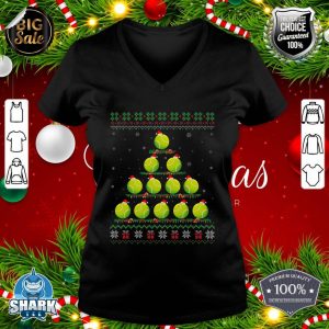 Matching Ugly Christmas Ornament Decor Tennis Balls Tree v-neck