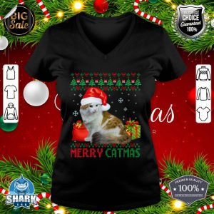 Merry Catmas Cat Ugly Christmas Ragamuffin cat Mom Dad v-neck