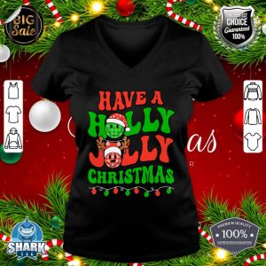 Groovy Christmas Have A Holly Xmas Jolly Team Santa Elf PJs v-neck