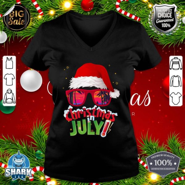 Funny Christmas in July Summer Santa Sunglasses Xmas v-neck