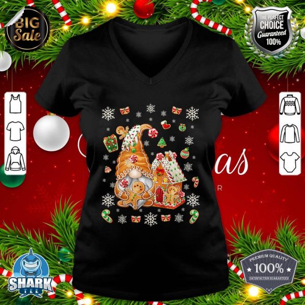 Gingerbreadman Gnomie Cute Pattern Family Christmas Gnome v-neck