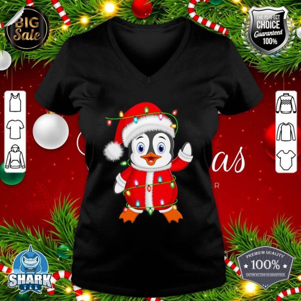 Penguin Lover Xmas Lighting Santa Penguin Christmas v-neck