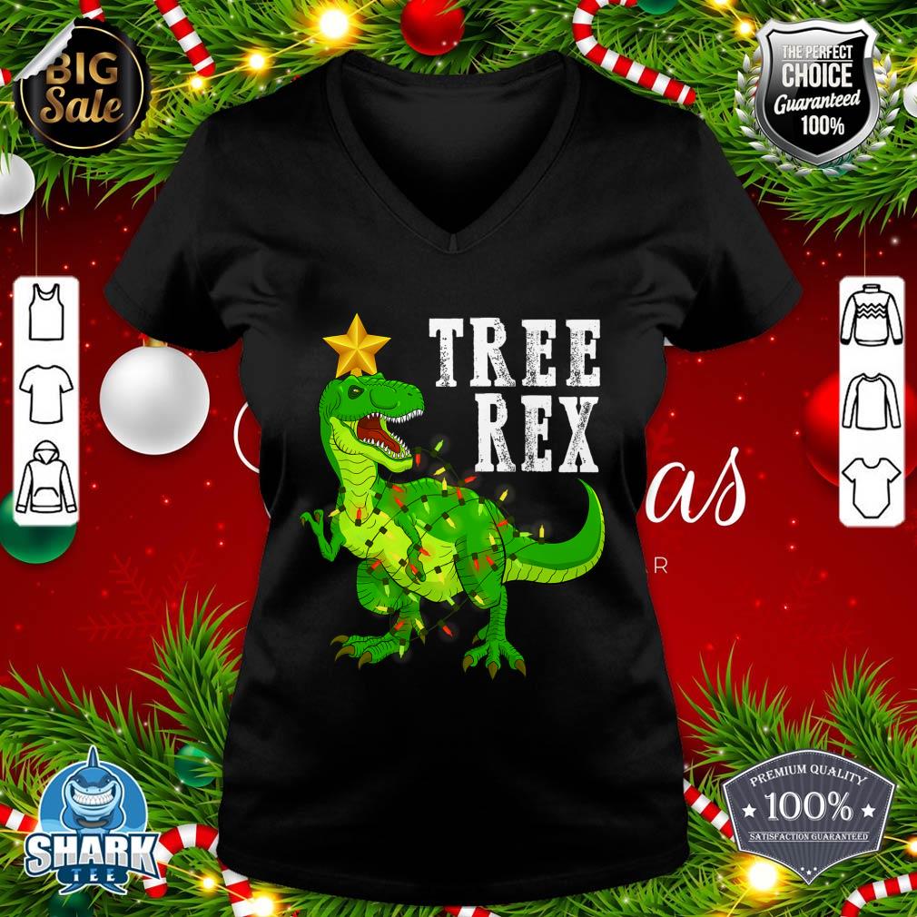 Tree Rex Christmas Light Funny Dinosaur v-neck