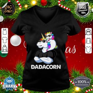 Dadacorn Unicorn Dad and Baby Christmas Papa Father's Day v-neck