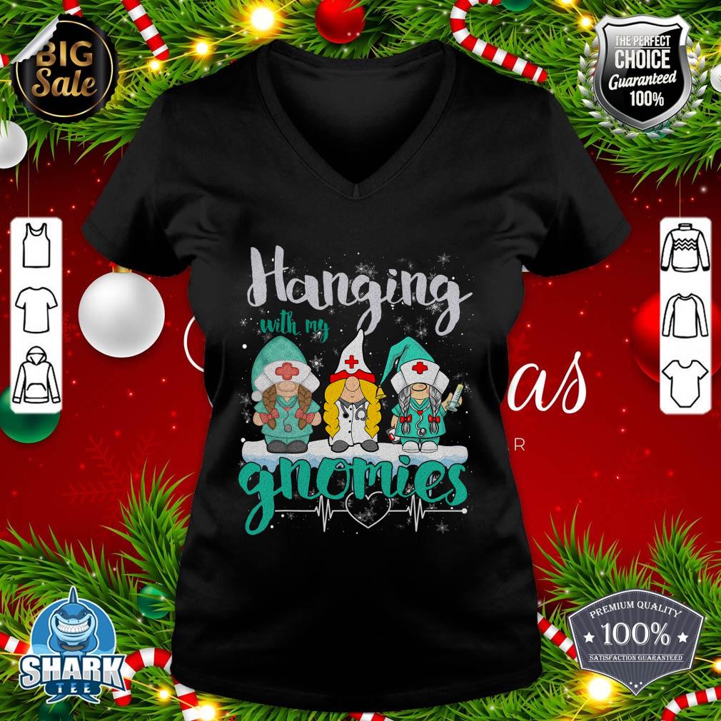 Hanging With My Gnomies Nurse Heart Stethoscope Christmas v-neck