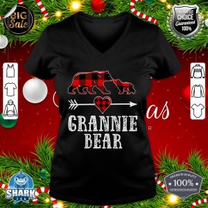 Grannie Bear Shirt, Christmas Grandma Bear Plaid Pajama v-neck