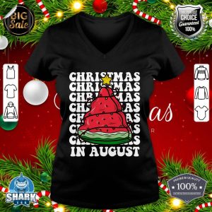 Christmas In August Funny Watermelon Xmas Tree v-neck