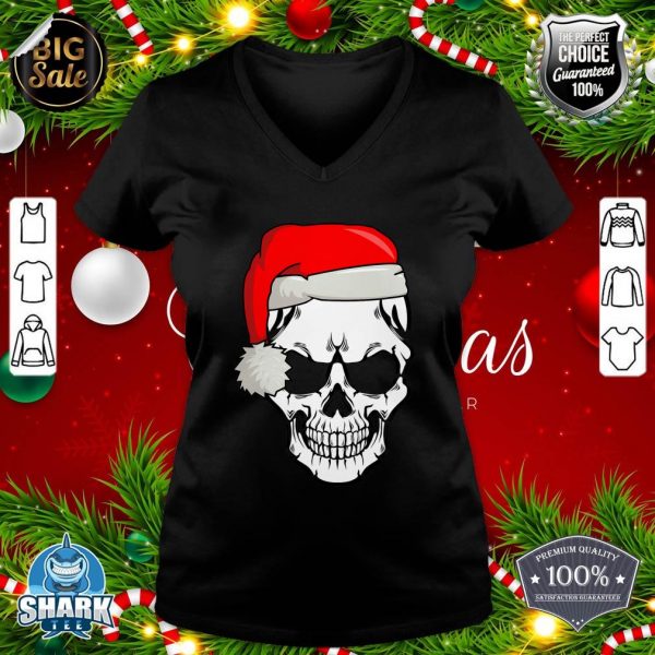 Christmas Skeleton Skull with Christmas Cap v-neck