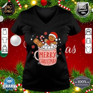 Funny Gingerman Cookie Hot Chocolate Merry Christmas Pajama v-neck