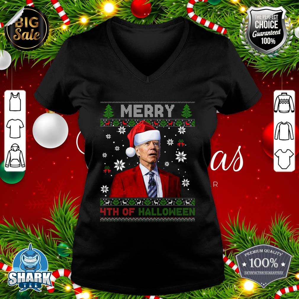 Merry 4th Of Halloween Funny Biden Ugly Christmas Sweater v-neck