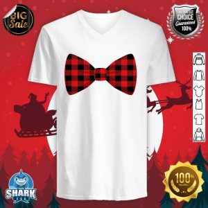 Red Buffalo Plaid Neck bow Tie Matching Christmas Costume v-neck