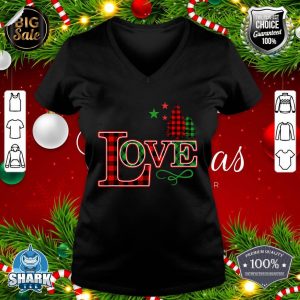 Love Christmas Tree Buffalo Plaid v-neck