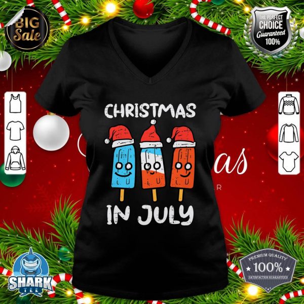 3 Santa Popsicles Christmas In July Cute Summer Xmas Kids v-neck