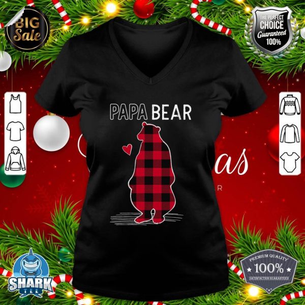 Papa Bear Christmas Pajama Red Buffalo Plaid v-neck