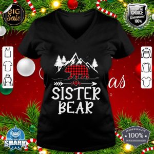 Sister Bear Christmas Pajama Red Plaid Buffalo Matching v-neck