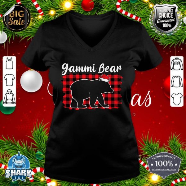 Christmas Gammi Bear Christmas Red Plaid Buffalo Family v-neck
