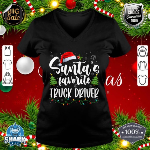 Santas Favorite Truck Driver Christmas Santa Family Pajama v-neck