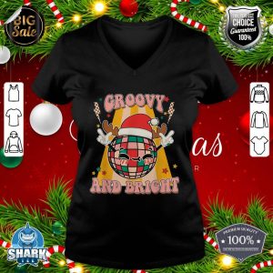 Groovy and Bright Retro Christmas Disco Ball Christmas v-neck