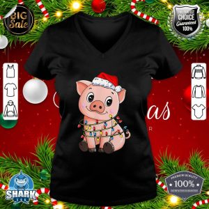 Santa Pig Christmas Lights Pig Lover Christmas v-neck
