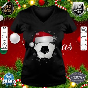 Soccer Ball Santa Hat Snow Design, Soccer Sport Christmas Premium v-neck