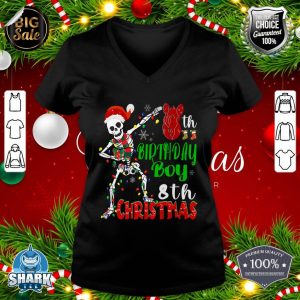 8th Birthday Boy Christmas Dabbing Skeleton Light Boys Men Premium v-neck