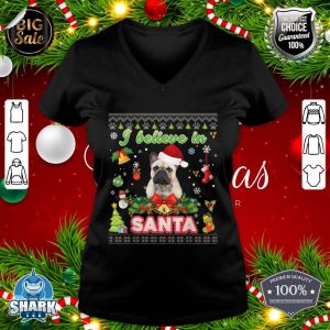 I Believe In Santa French Bulldog Dog Christmas Paws Sweater v-neck