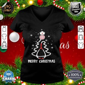 Nurse Christmas Reindeer Stethoscope Nursing shirt RN LPN v-neck