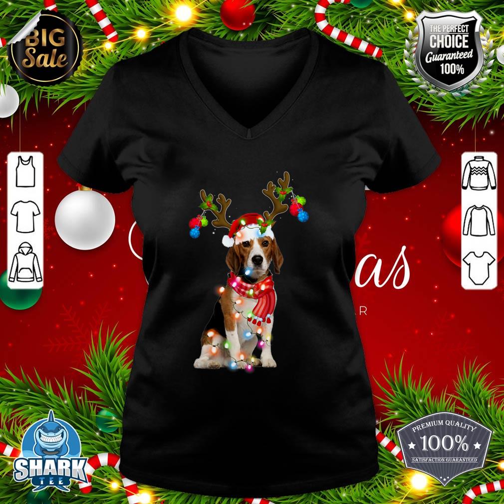 Cute Beagle Christmas Lights Reindeer Pajamas Xmas Holiday v-neck