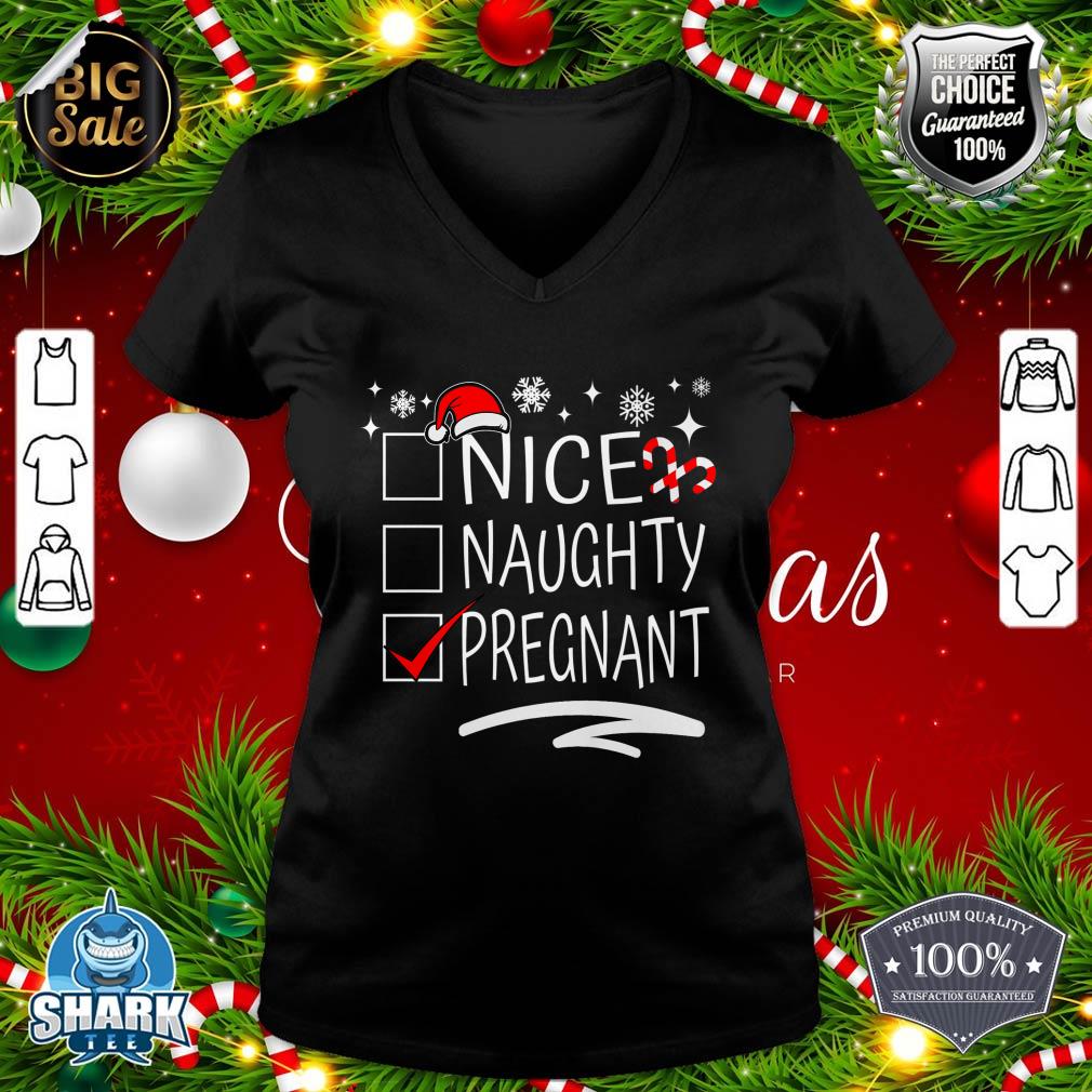 Nice Naughty Pregnant Christmas Pregnancy Announcement Group Premium v-neck