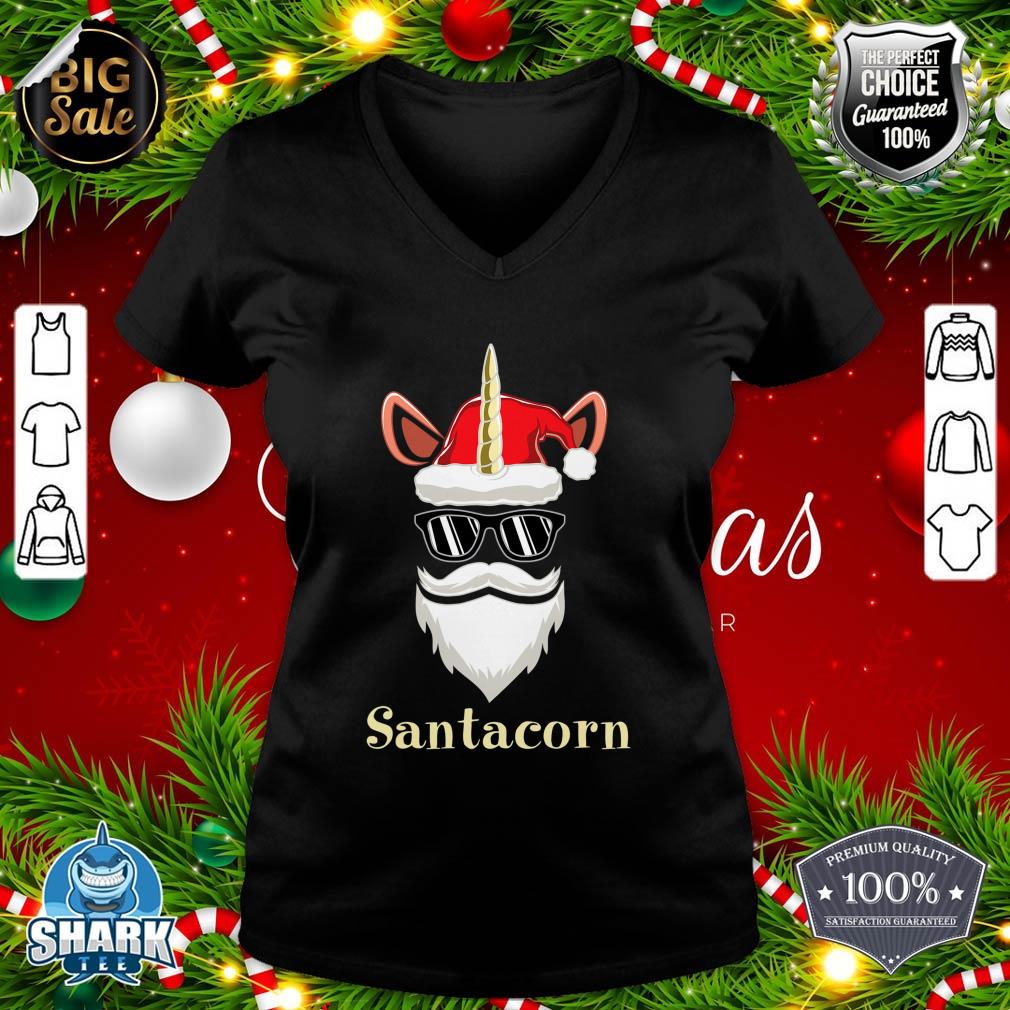 Santa Claus Unicorn Lover Funny Kids Christmas v-neck
