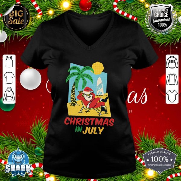 Funny Christmas in July Shirt Summer Santa Beach Xmas v-neck