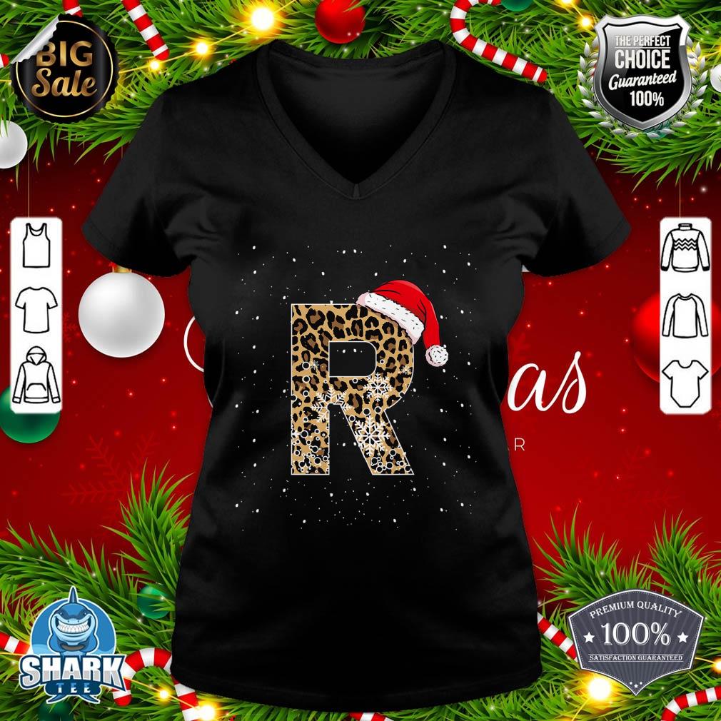 Awesome Letter R Initial Name Leopard Plaid Christmas Pajama v-neck