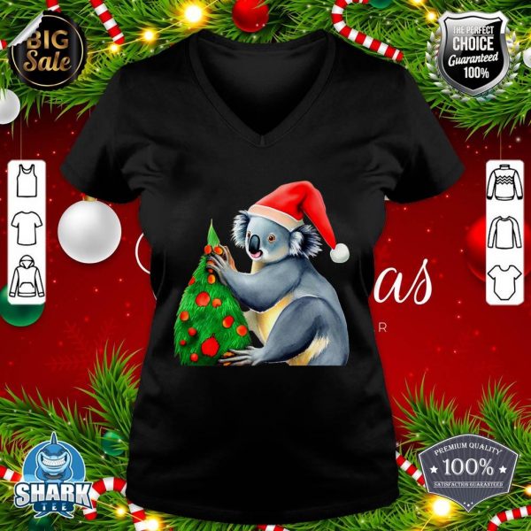 Koala with Santa Hat in Christmas Tree Cute Holiday Design Premium v-neck