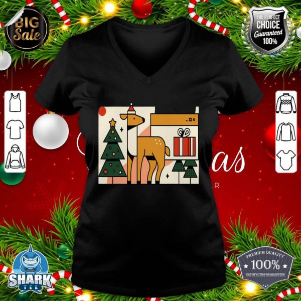 Merry Christmas Reindeer Christmas Tree Gifts 2D Art Design v-neck