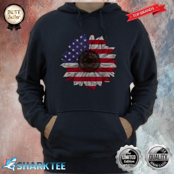 American Flag Sunflower Graphic 4th Of July Hoodie