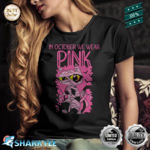 Black Cat Mummy Halloween Ribbon Breast Cancer Awareness Shirt
