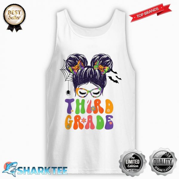 Back To School Groovy 3rd Grade Halloween Vibes Messy Tank-top