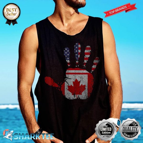 Canadian Flag US Flag Hand American Canadian Canada Tank-top