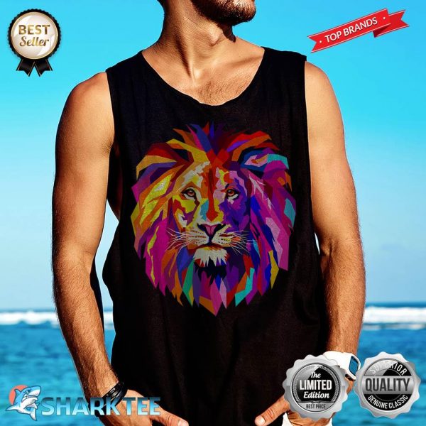 Cool Lion Head Design With Bright Colorful Tank-top