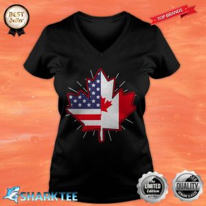 American Canadian Flag Maple Leaf US Flag Country Canada V-neck