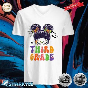 Back To School Groovy 3rd Grade Halloween Vibes Messy V-neck