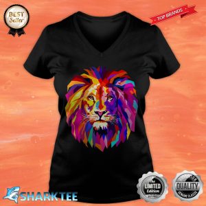 Cool Lion Head Design With Bright Colorful V-neck