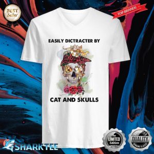Easily Dictracter By Cat And Skulls Lover Hippie Style V-neck