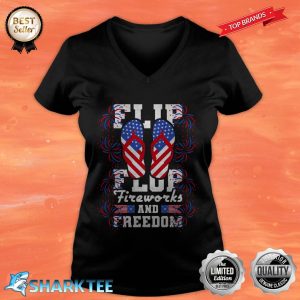 Flip Flop Fireworks And Freedom Independence Day USA Flag V-neck
